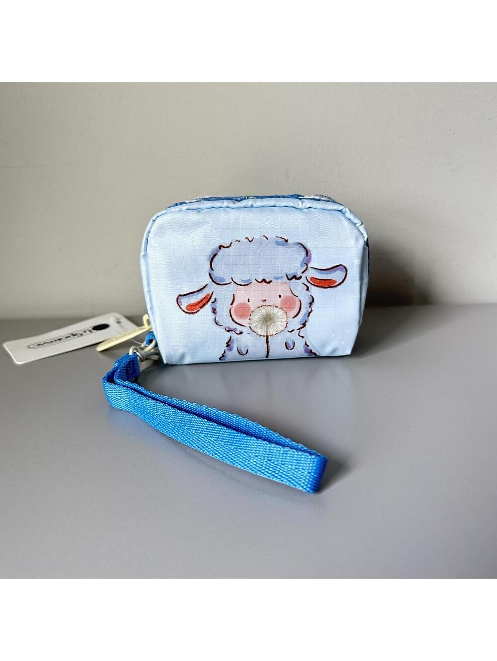 Lesportsac Sheep Iris Small Square Cosmetic Bag in Light Blue NWT